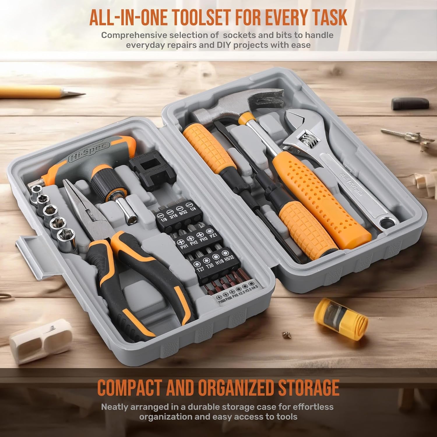 Hi-Spec Juego Compacto De Herramientas Para Hogar Y Oficina De 30 Piezas. Kit De Reparaciones Básicas En Maletín Portátil Con Alicates, Destornilladores Y Llaves